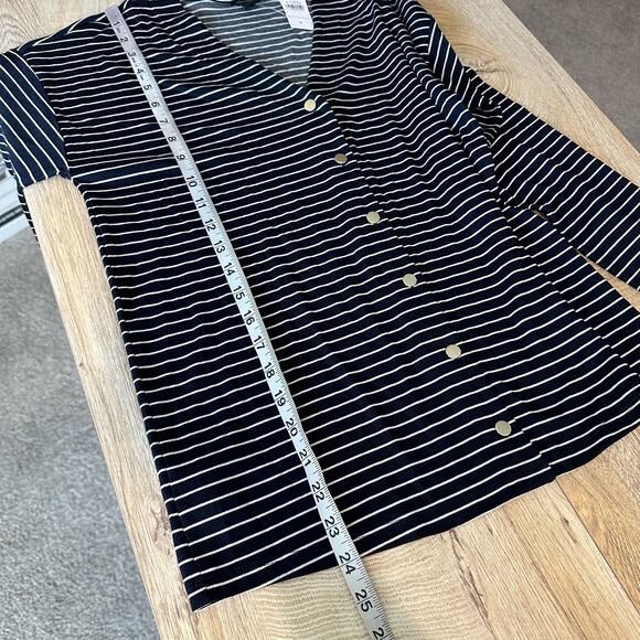 Ann Taylor Striped Drop Shoulder Cardigan Blue White M - Picture 10 of 11